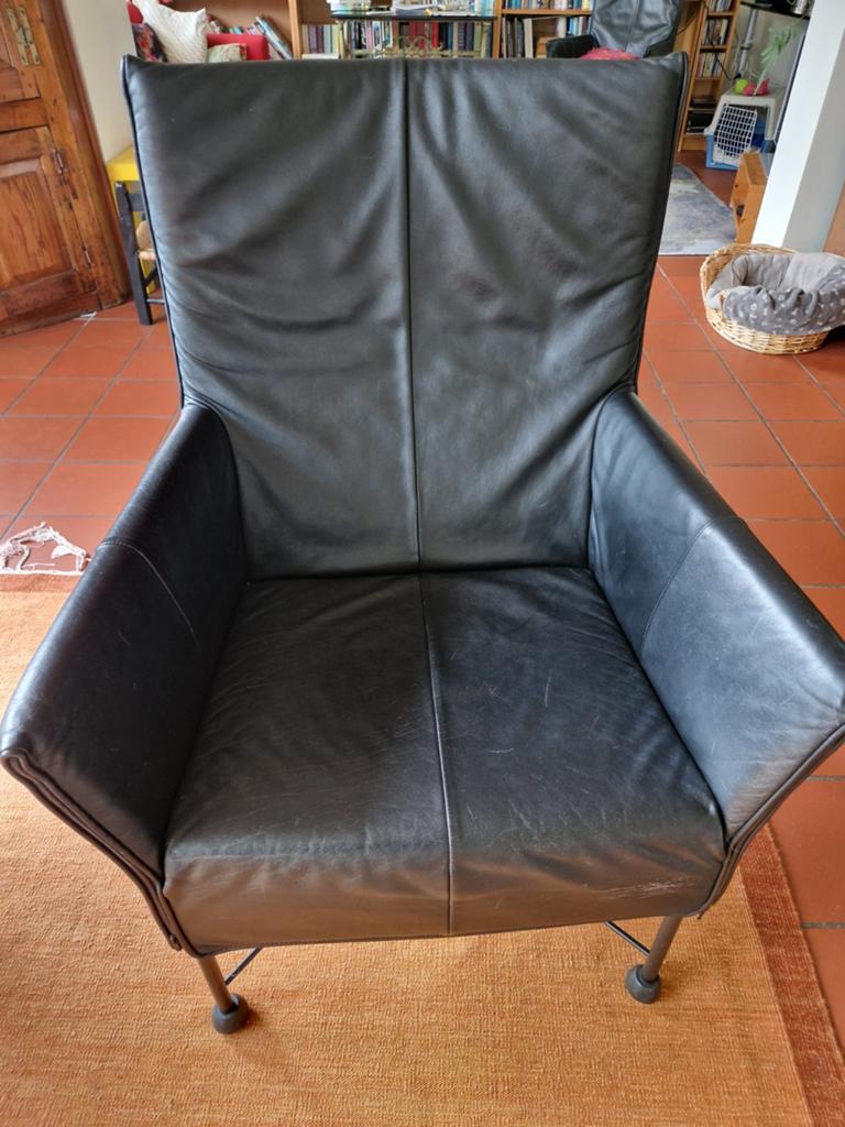 Montis Charly fauteuil zwart leer Gerard van den Berg, Gebruikt, Zwart, Leer, Ophalen of Verzenden
