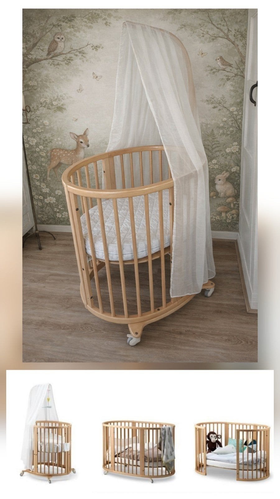 Stokke Sleepi WIEG en LEDIKANTJE tevens PEUTERBEDJE Naturel, Ophalen, Zo goed als nieuw, Minder dan 140 cm, Minder dan 70 cm