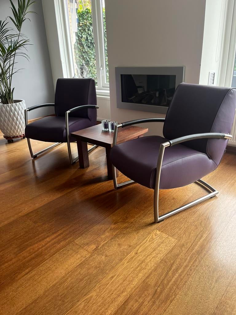 2x Fauteuil Adagio leder Toledo Aubergine, Huis en Inrichting, Fauteuils, Ophalen, Kunststof, 75 tot 100 cm, Zo goed als nieuw