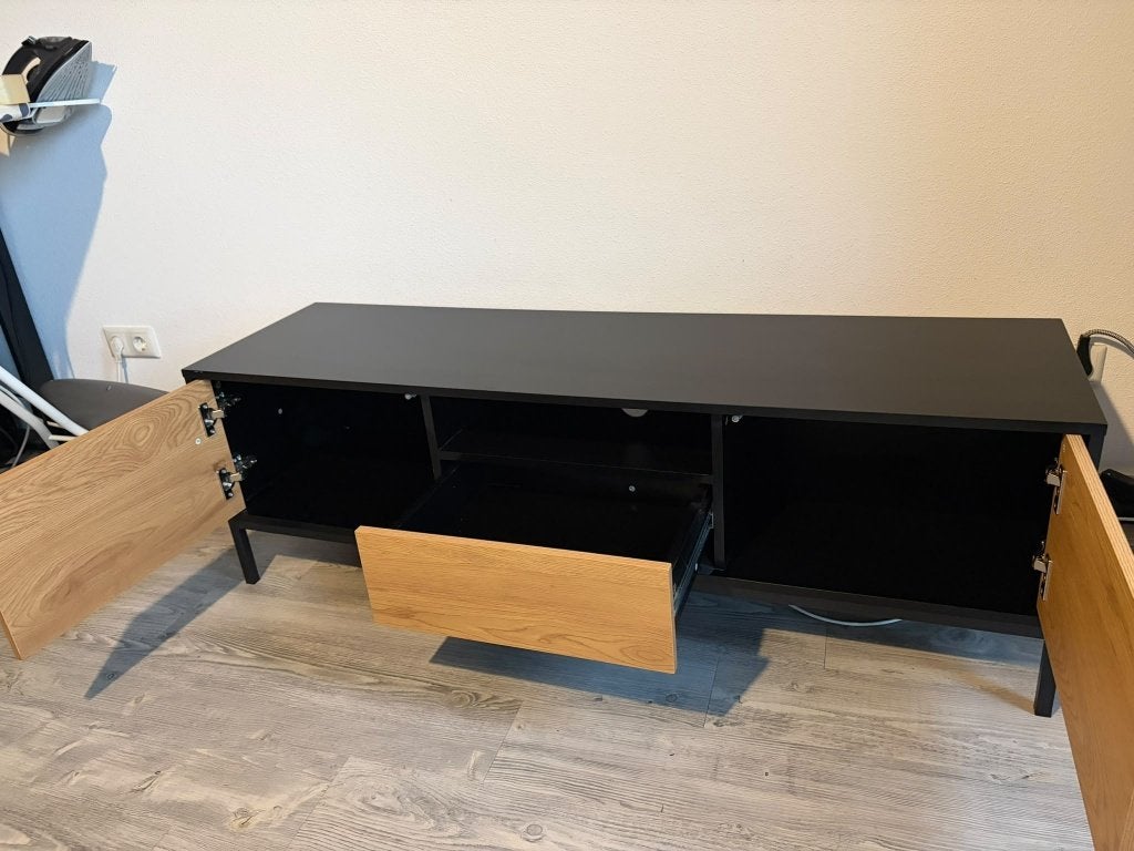 TV-meubel Avola zwart/eiken met modern design, Ophalen, Gebruikt, 100 tot 150 cm, Minder dan 100 cm