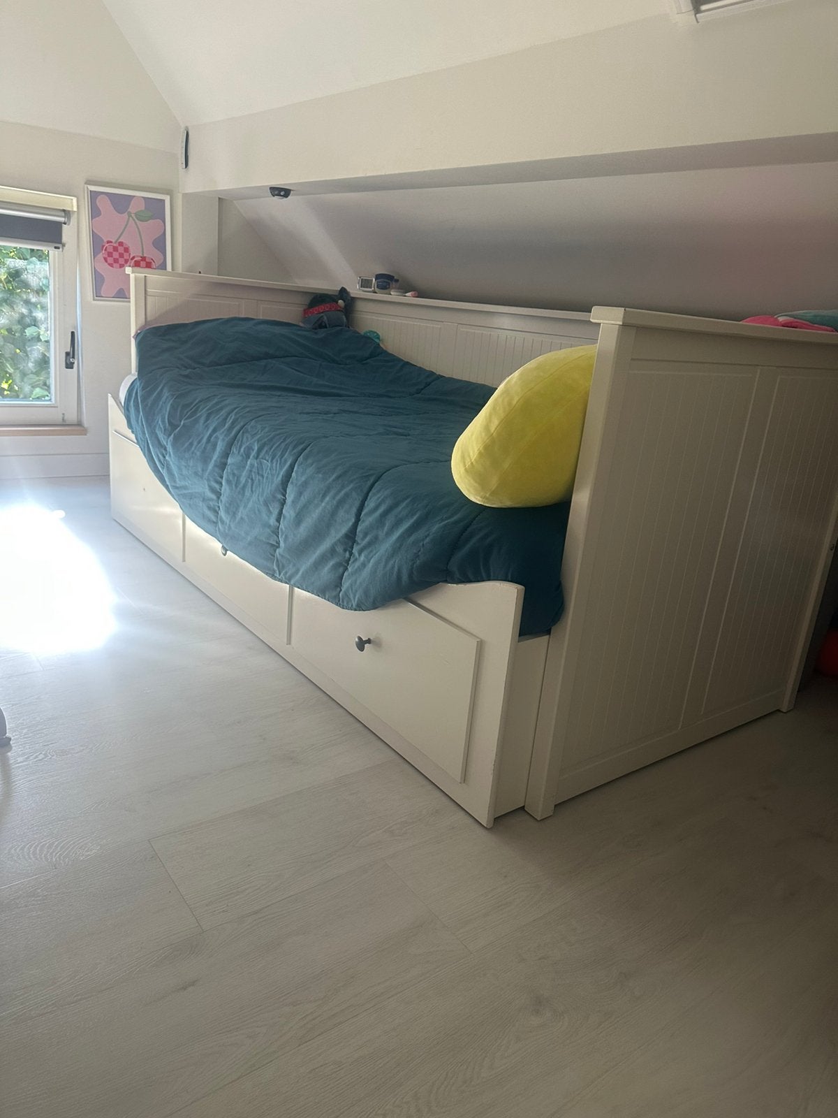 Ikea Hemnes bed (uit te schuiven naar 2 persoons), Ophalen, Gebruikt, Eenpersoons, Wit
