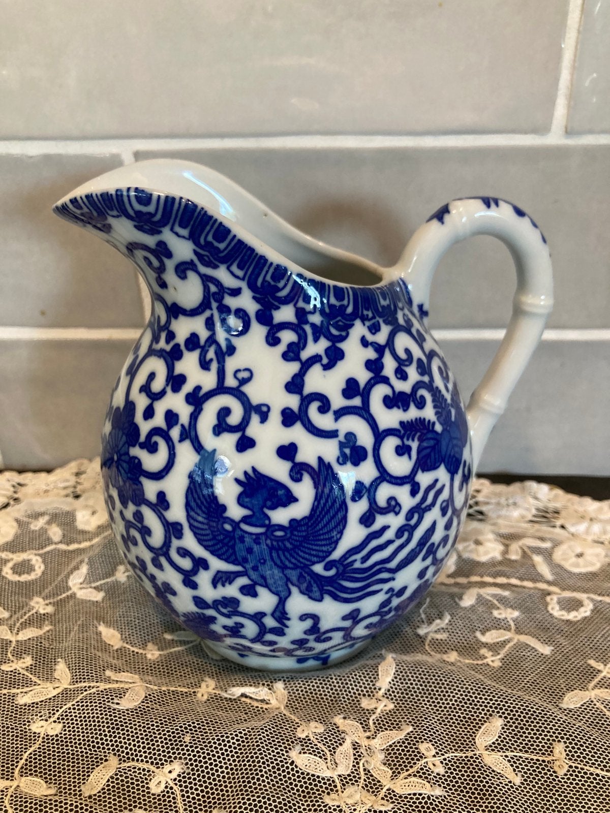 Japans melkkannetje blauw wit (170625), Gebruikt, Overige typen, Ophalen of Verzenden, Overige stijlen
