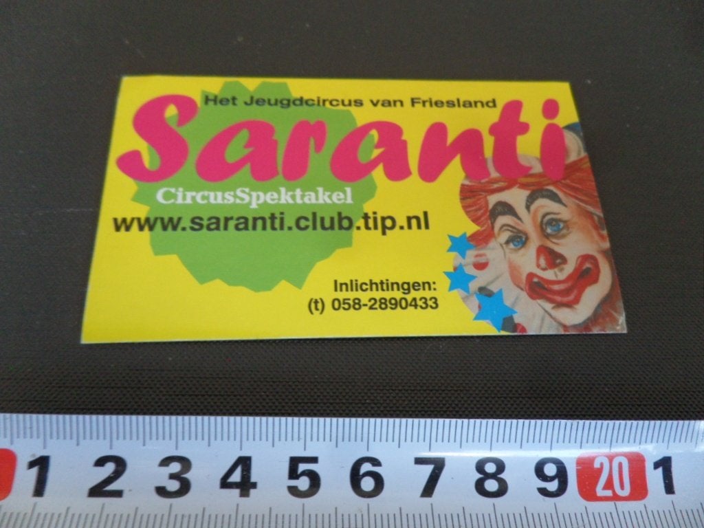 sticker Het jeugdcircus van Friesland SARANTI, Verzamelen, Stickers, Zo goed als nieuw, Ophalen
