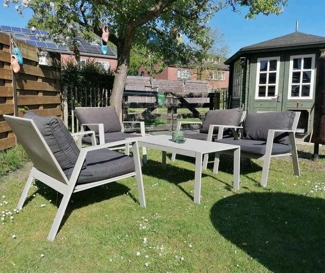 Loungeset Aluminium modern design, Tuin en Terras, Ophalen, 4 zitplaatsen, Bijzettafel, Aluminium