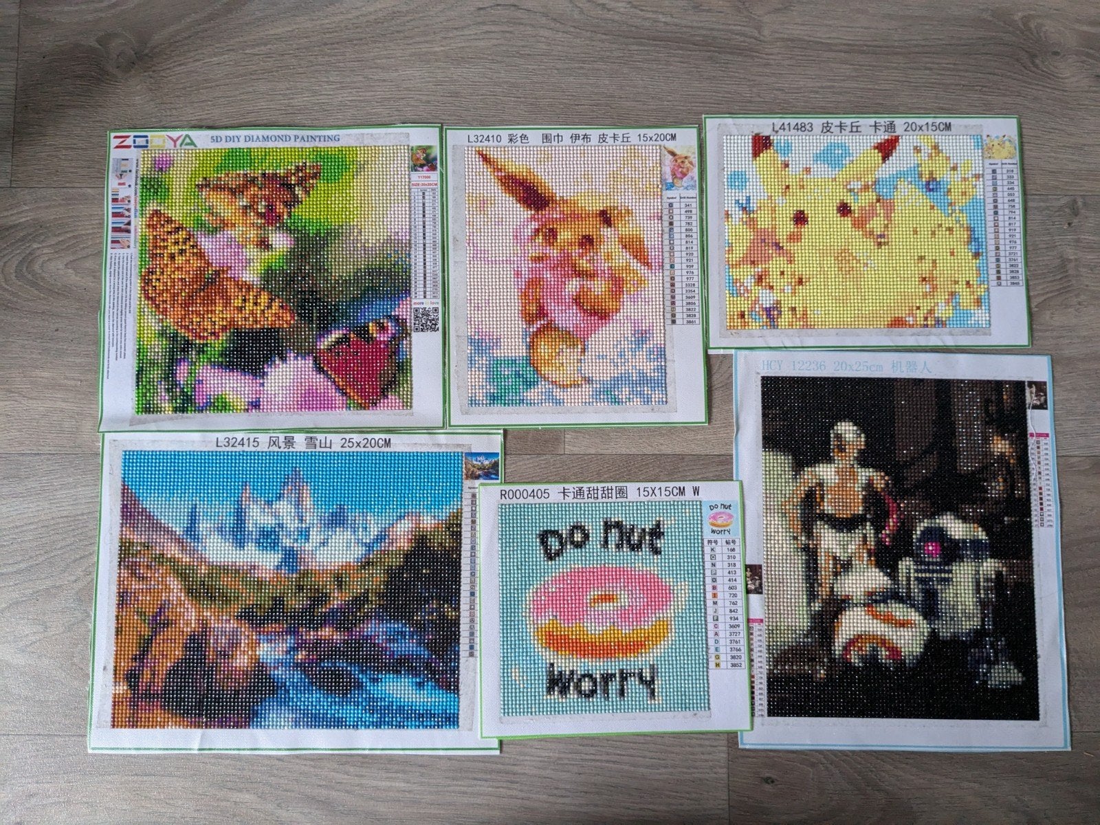 Gratis! 6 Diamond painting schilderijtjes van o.a. Pokémon, Ophalen, Minder dan 50 cm, Gebruikt, Schilderij