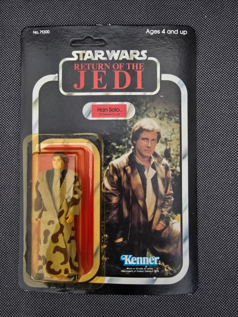 Star wars vintage Han Solo Trench Coat Moc Unpunched 79 Back, Ophalen of Verzenden, Zo goed als nieuw, Actiefiguurtje