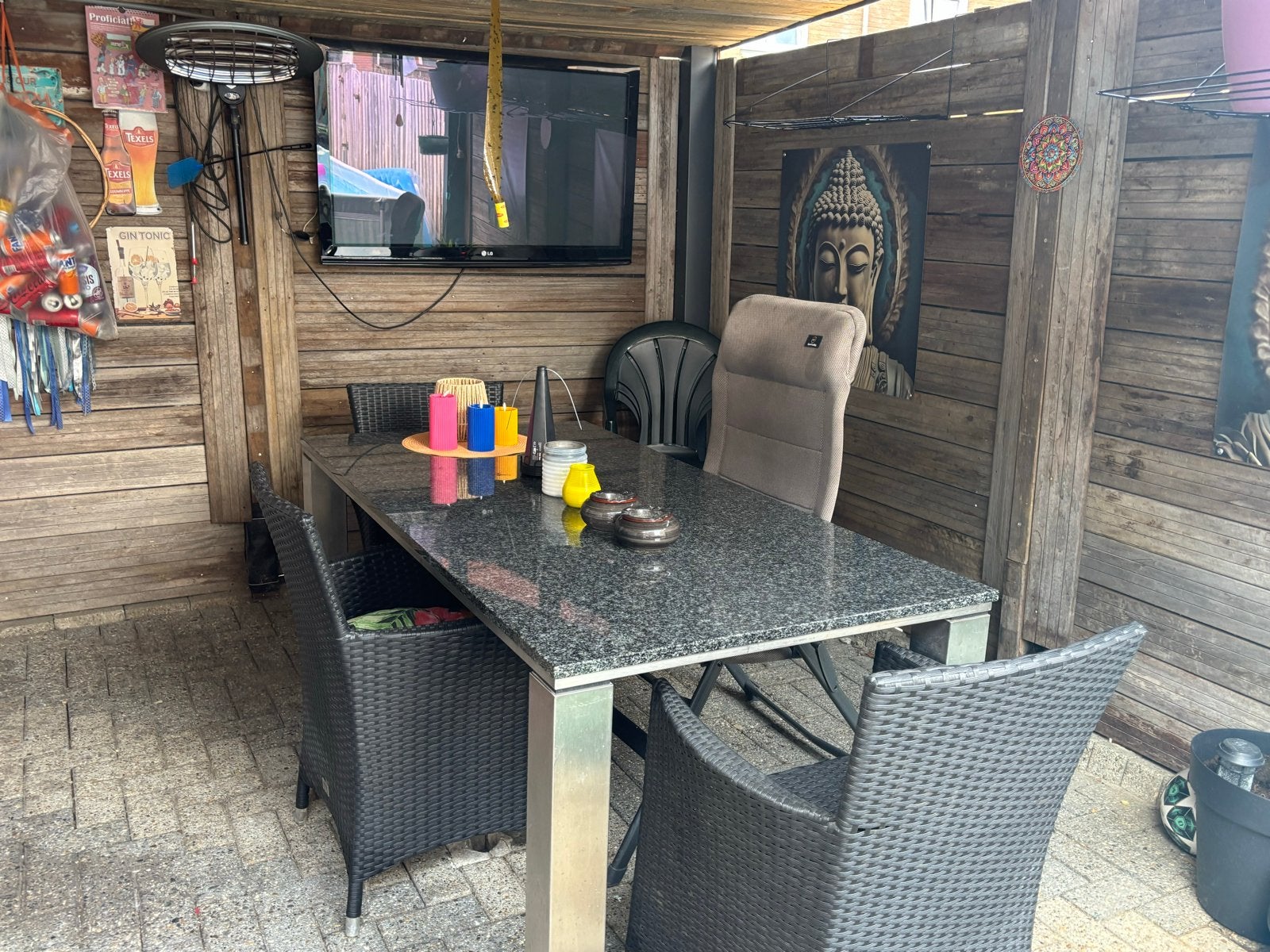 Granieten tuintafel met RVS onderstel, Ophalen of Verzenden, Gebruikt, Rechthoekig, Overige materialen