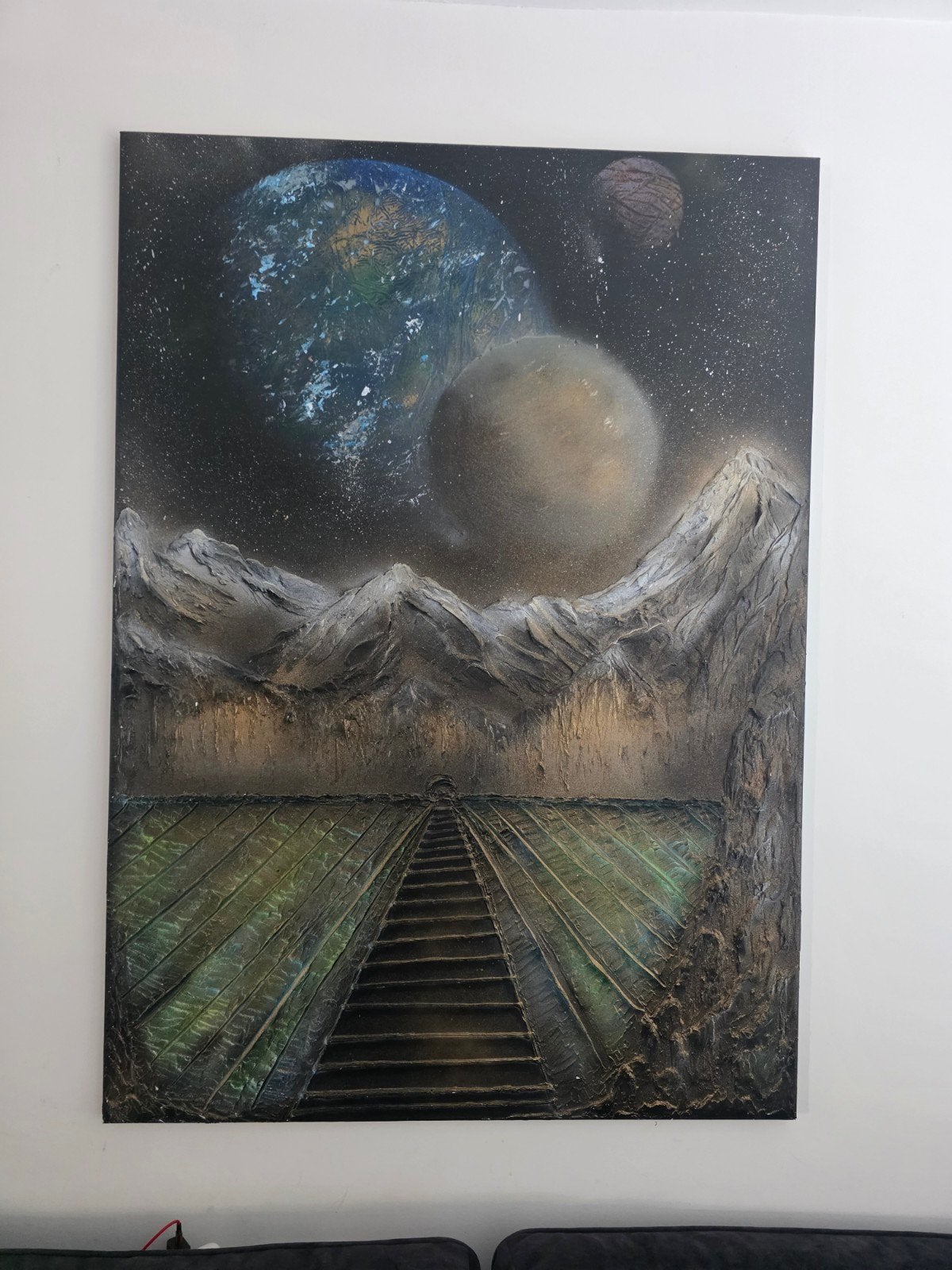 Schilderij 'Kosmische Trap' - 140x100 cm, Ophalen, Overig onderwerp, Gemengde techniek, Overige materialen
