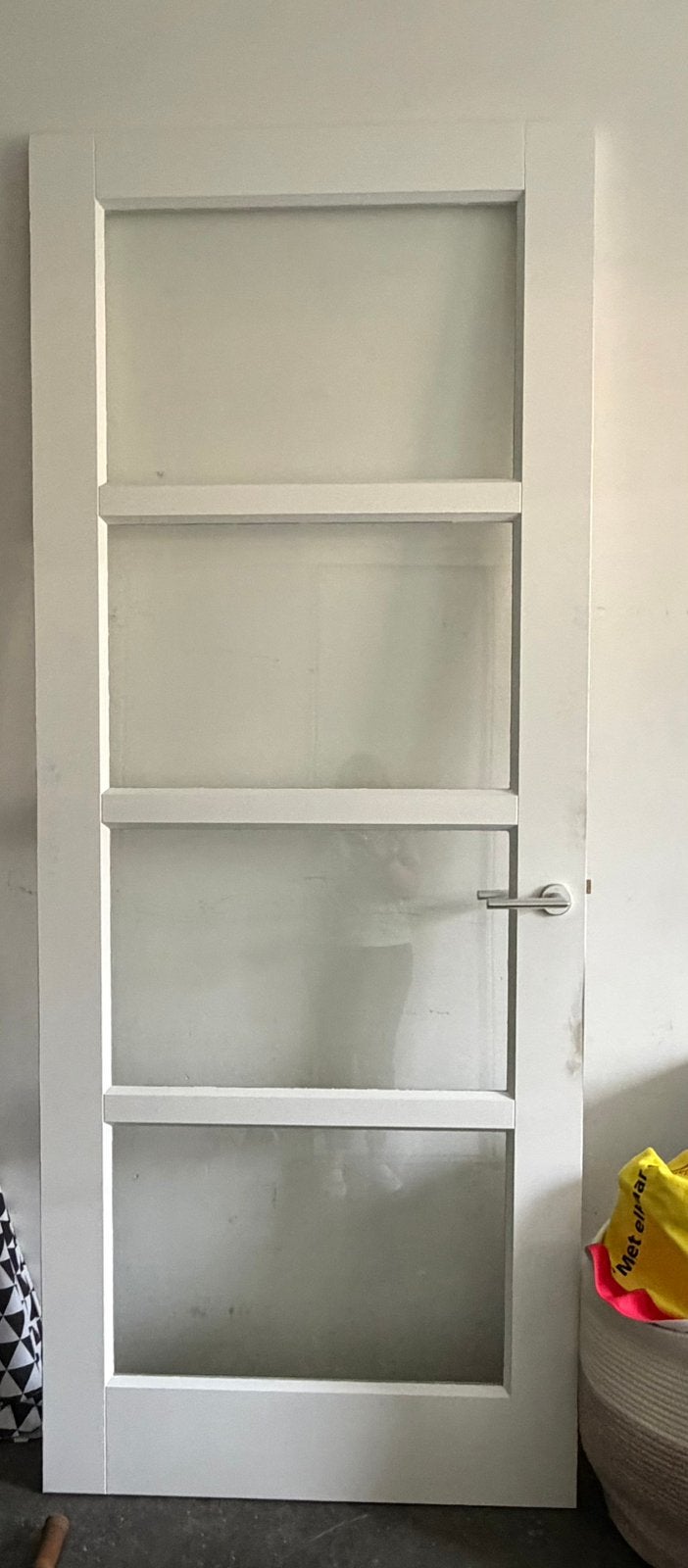 Houten stompe binnendeur met glas, Ophalen, Gebruikt, 80 tot 100 cm, 215 cm of meer