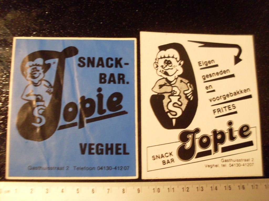 3x sticker snackbar Jopie veghel logo snacks friet, Verzenden, Zo goed als nieuw, Bedrijf of Vereniging