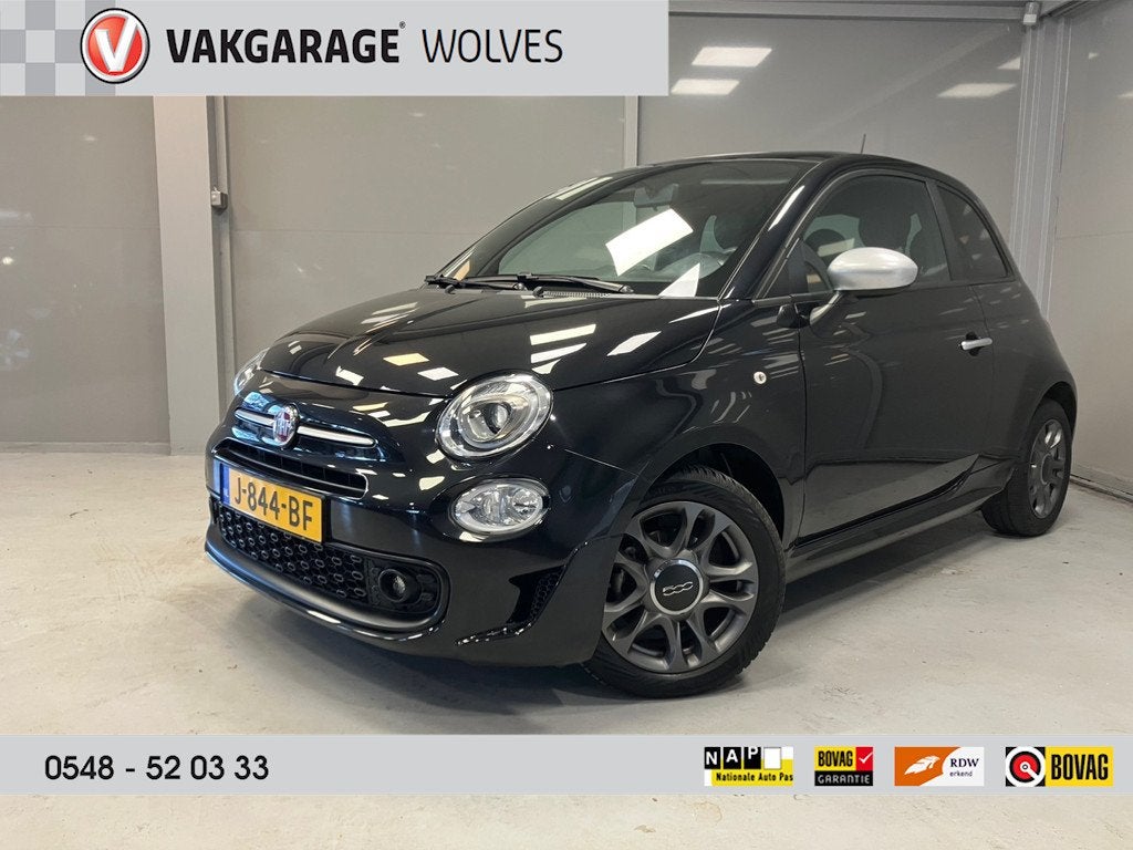 Fiat 500 Rockstar 1.0 Hybrid | Panoramadak | Navigatie | Par, Auto's, Fiat, Voorwielaandrijving, 4 stoelen, Leder en Stof, Zwart