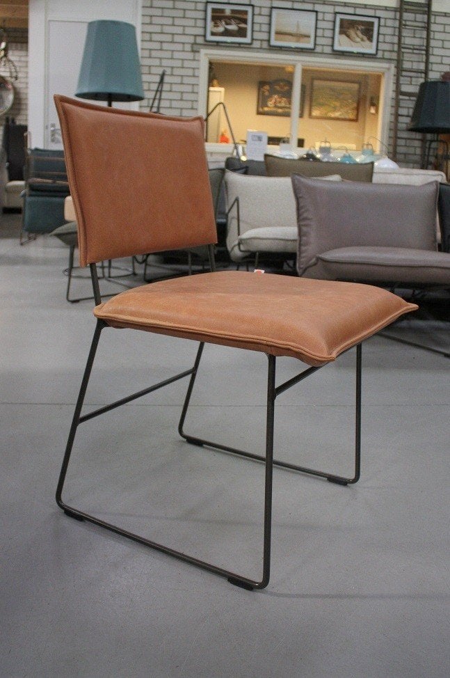 2 x luxe eetkamerstoel Norman Jess Design metaal leer bruin, Ophalen, Twee, Bruin, Zo goed als nieuw