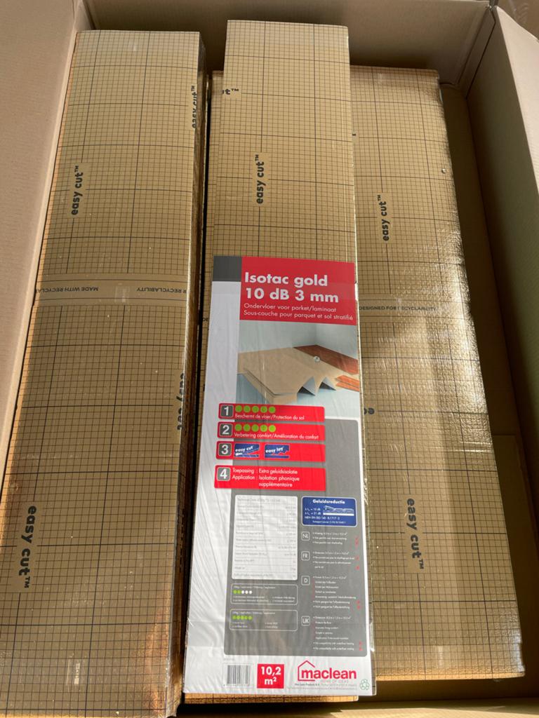 5 pakken Isotac Gold ondervloer 10 dB 3 mm - Nieuw!, Ophalen, Nieuw, Rond, 50 tot 100 cm