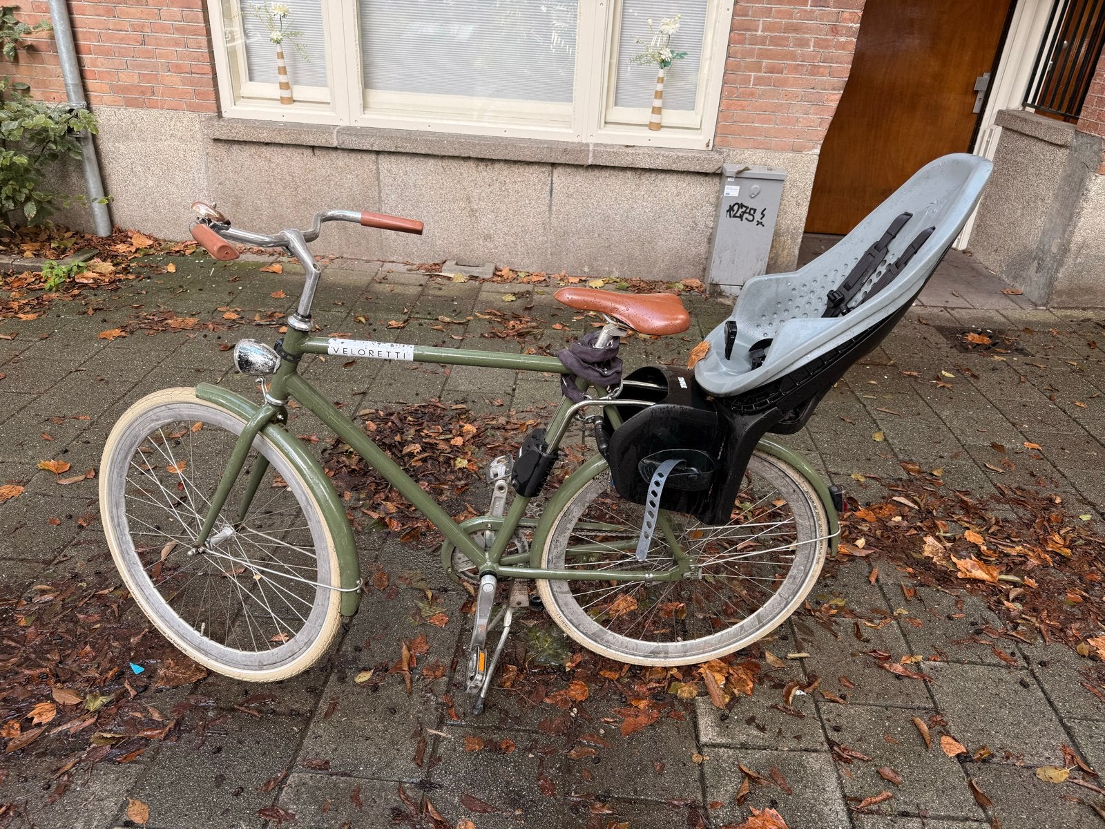 Veloretti Caferacer Screamin Olive - 61cm met kinderzitje, Fietsen en Brommers, Terugtraprem, Gebruikt, 61 tot 65 cm, Ophalen