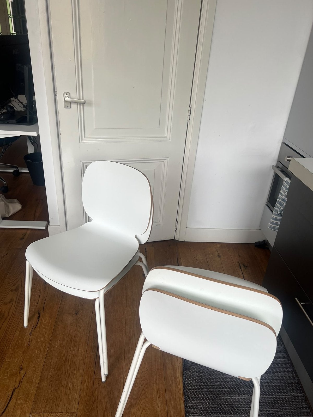 4 witte IKEA eettafelstoelen, Ophalen, Kunststof, Gebruikt, Wit