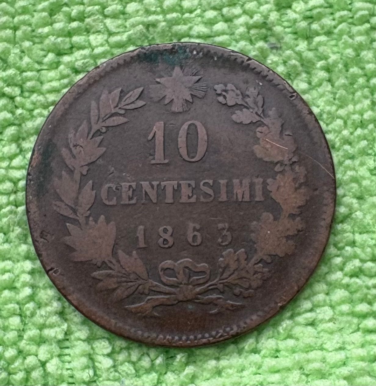 Zeldzame Italiaanse 10 Centesimi munt uit 1863, Ophalen of Verzenden, Losse munt