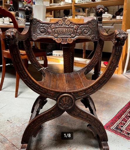 Antieke houten Dagobert stoel / houten stoel, Ophalen, Gebruikt, Bruin, Eén
