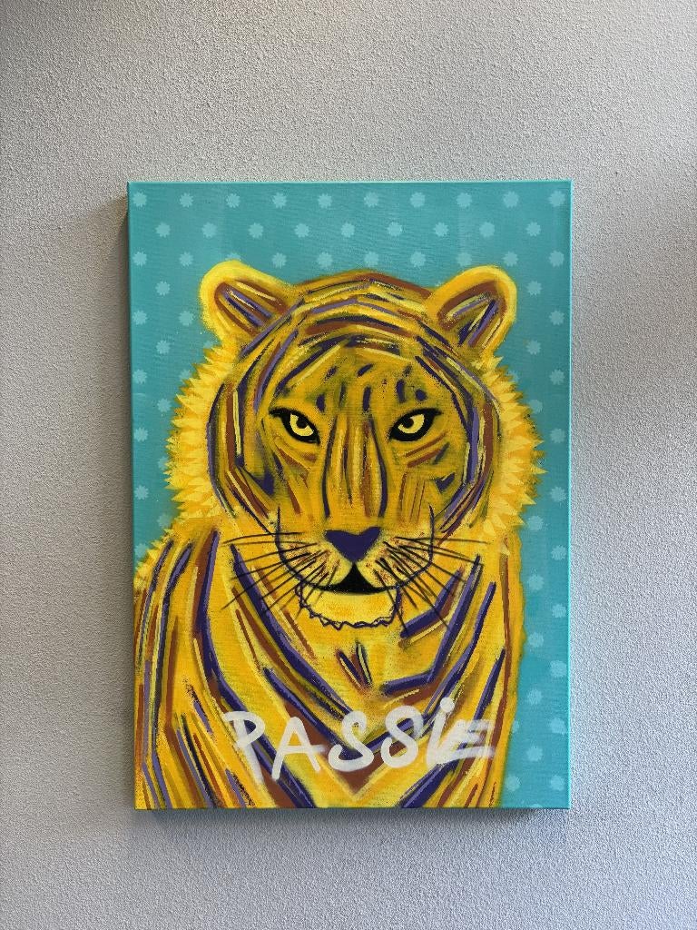 Schilderij tijger “PASSIE” – opvallend canvas, Nieuw, Ophalen of Verzenden, Schilderij, 75 cm of meer