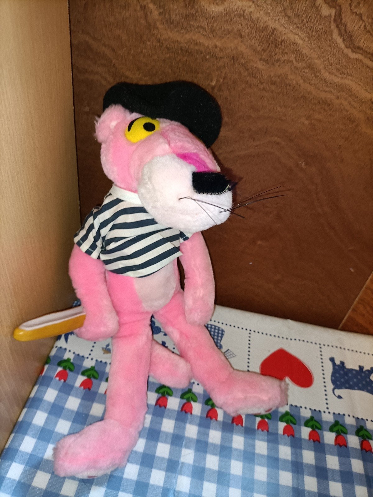 Pink Panter knuffel met alpino pet en stokbrood uit 1989, Ophalen of Verzenden