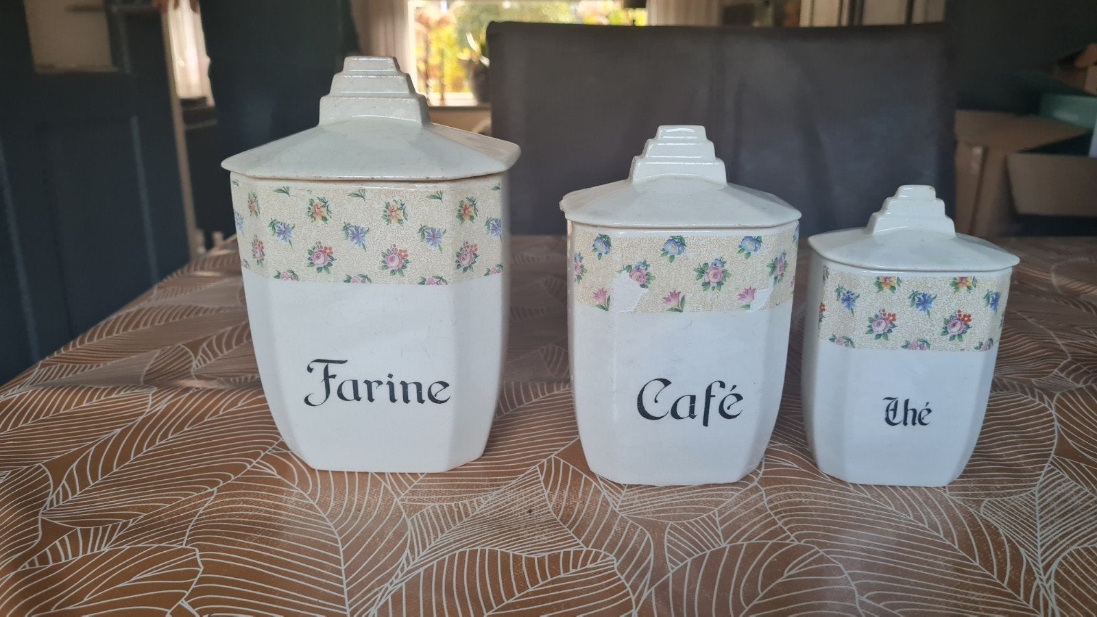 Vintage Franse voorraadpotten set - Farine, Café, Thé, Antiek en Kunst, Ophalen of Verzenden
