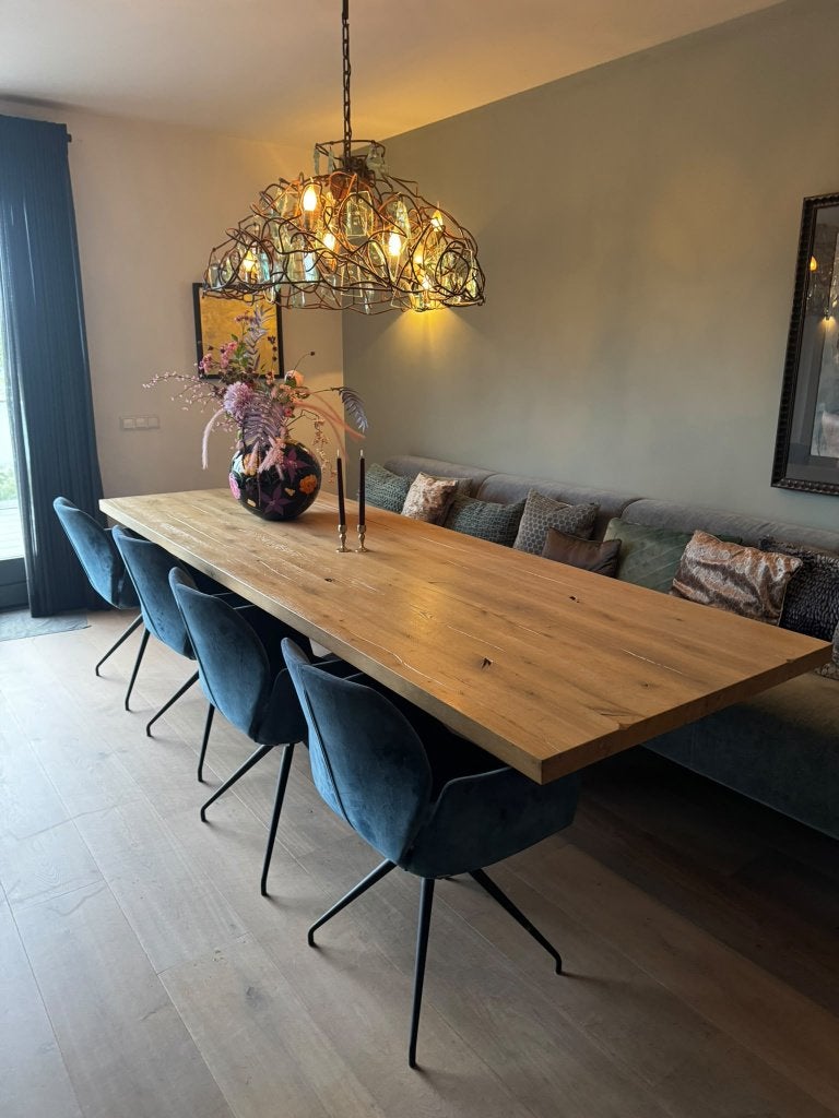 Te koop; massief eiken eettafel Table du Sud, Ophalen, Eikenhout, 200 cm of meer, 50 tot 100 cm