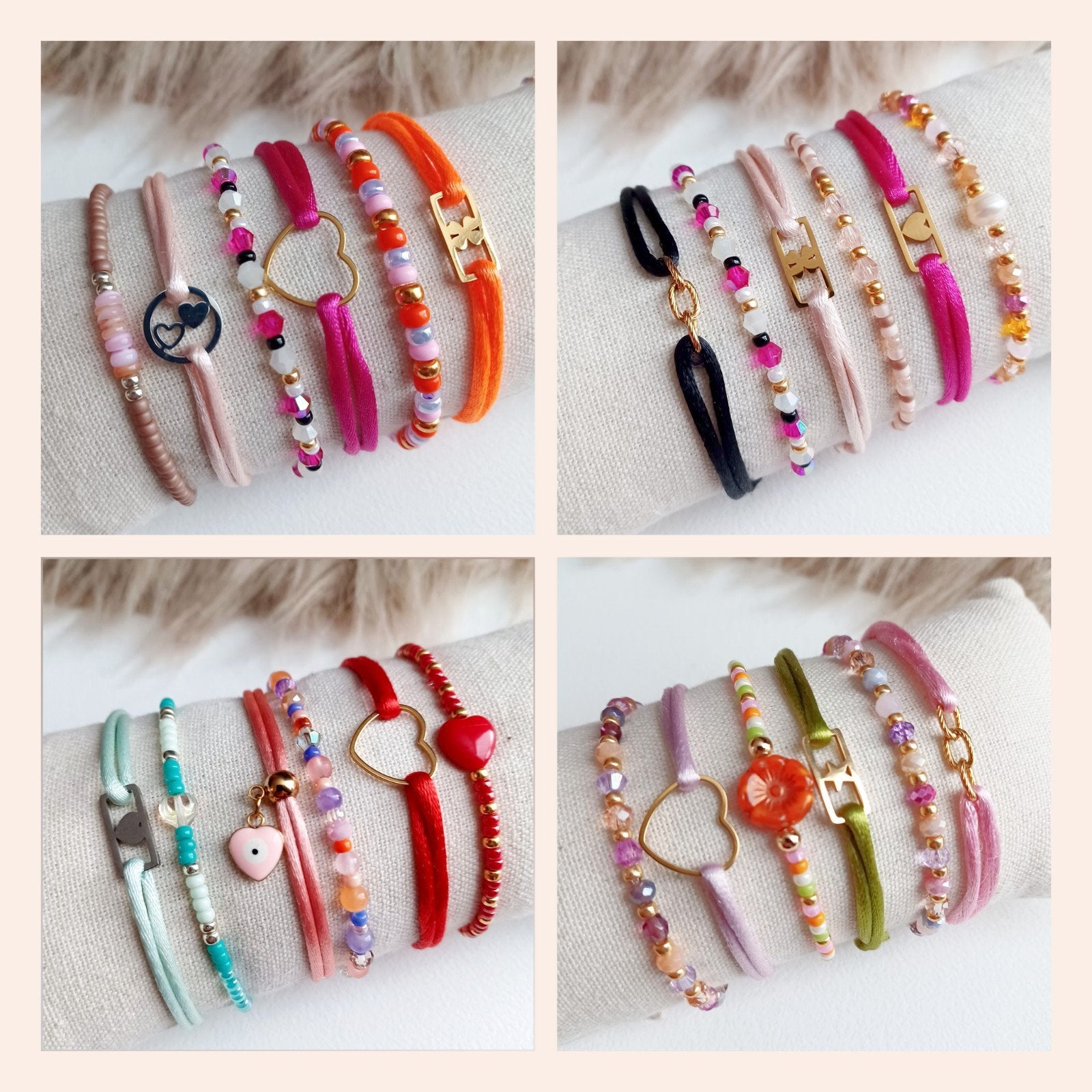 Partij armbanden van kralen en satijnkoord met RVS €50,=, Overige kleuren, Goirle, Nieuw, Ophalen of Verzenden
