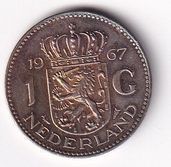 1 Gulden 1967 Zeer Fraai met Patina, 1 gulden, Koningin Juliana, Verzenden, Zilver