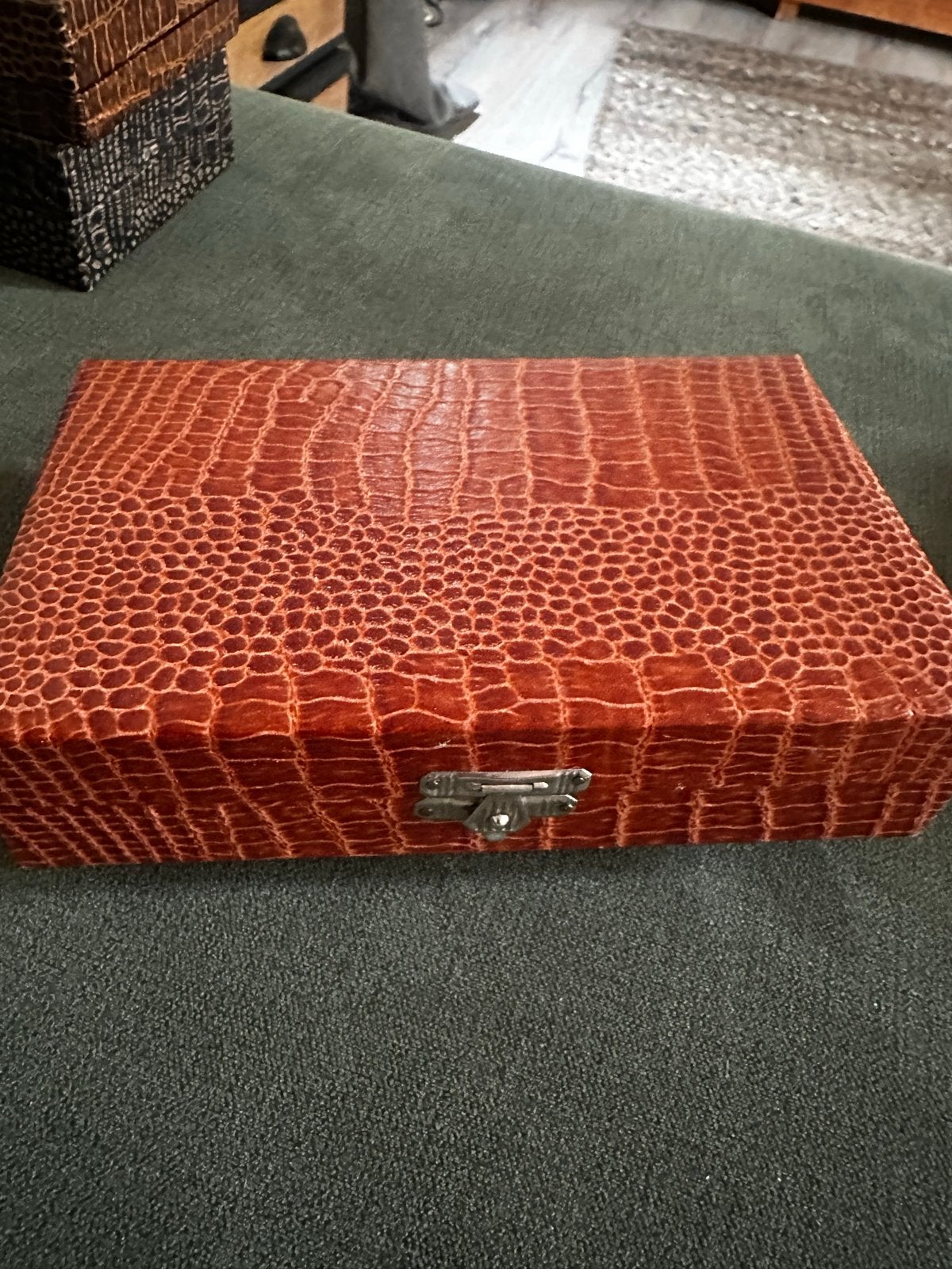 Set van 12 vintage dessertvorkjes in krokodillenleren doos, Ophalen of Verzenden