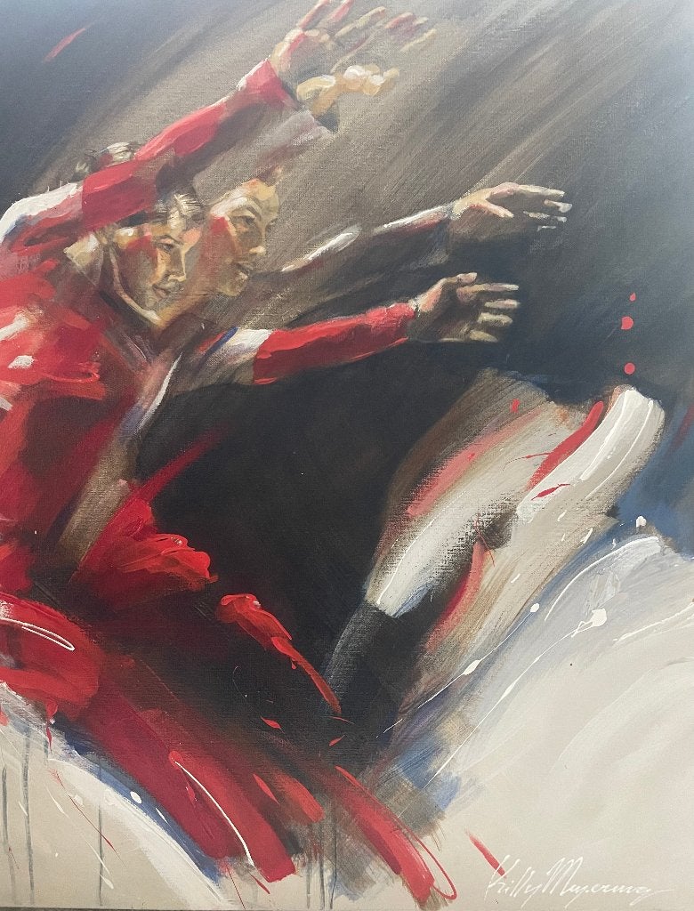Dynamisch schilderij van dansers - gesigneerd, Acrylverf, Doek, Expressionistisch, Ophalen of Verzenden