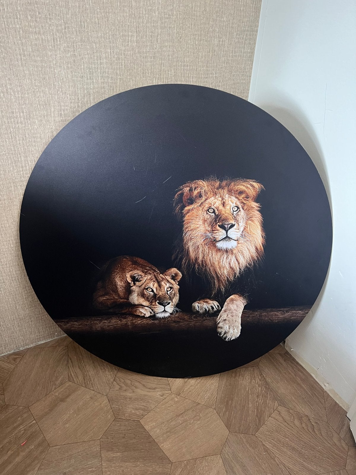 Rond schilderij leeuwen 80cm, Huis en Inrichting, Woonaccessoires | Schilderijen, Tekeningen en Foto's, Ophalen, Gebruikt, Schilderij