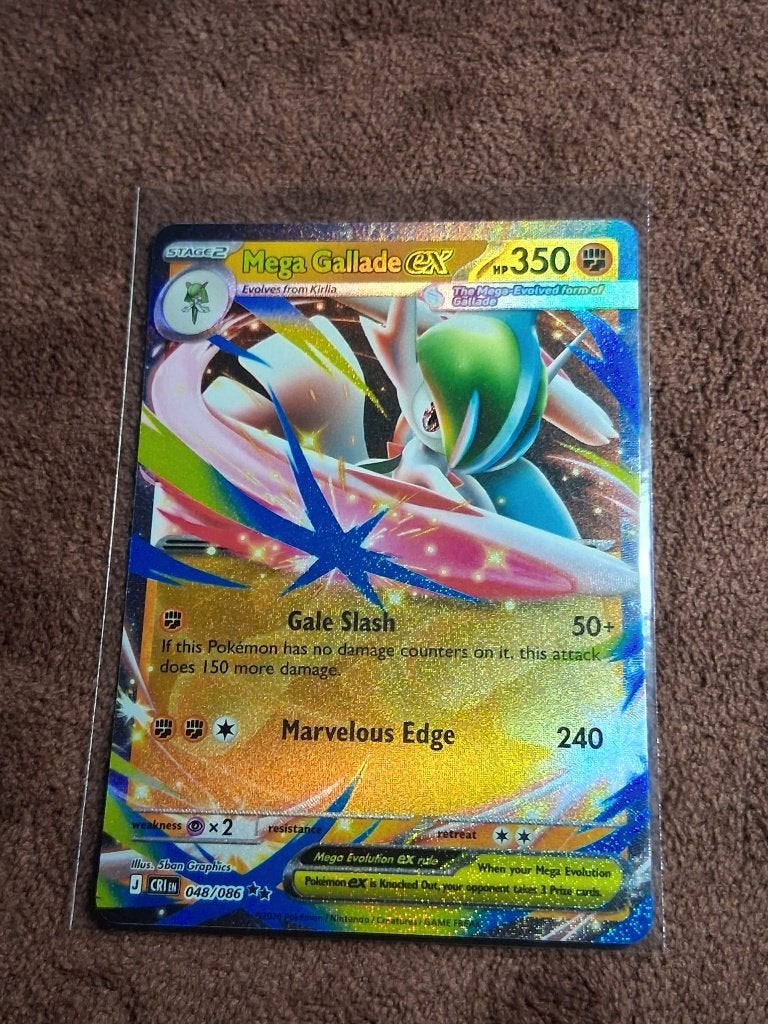 Pokémon kaart Mega Gallade ex - Crimson Horizon - 048/086, Ophalen of Verzenden, Zo goed als nieuw, Losse kaart, Foil