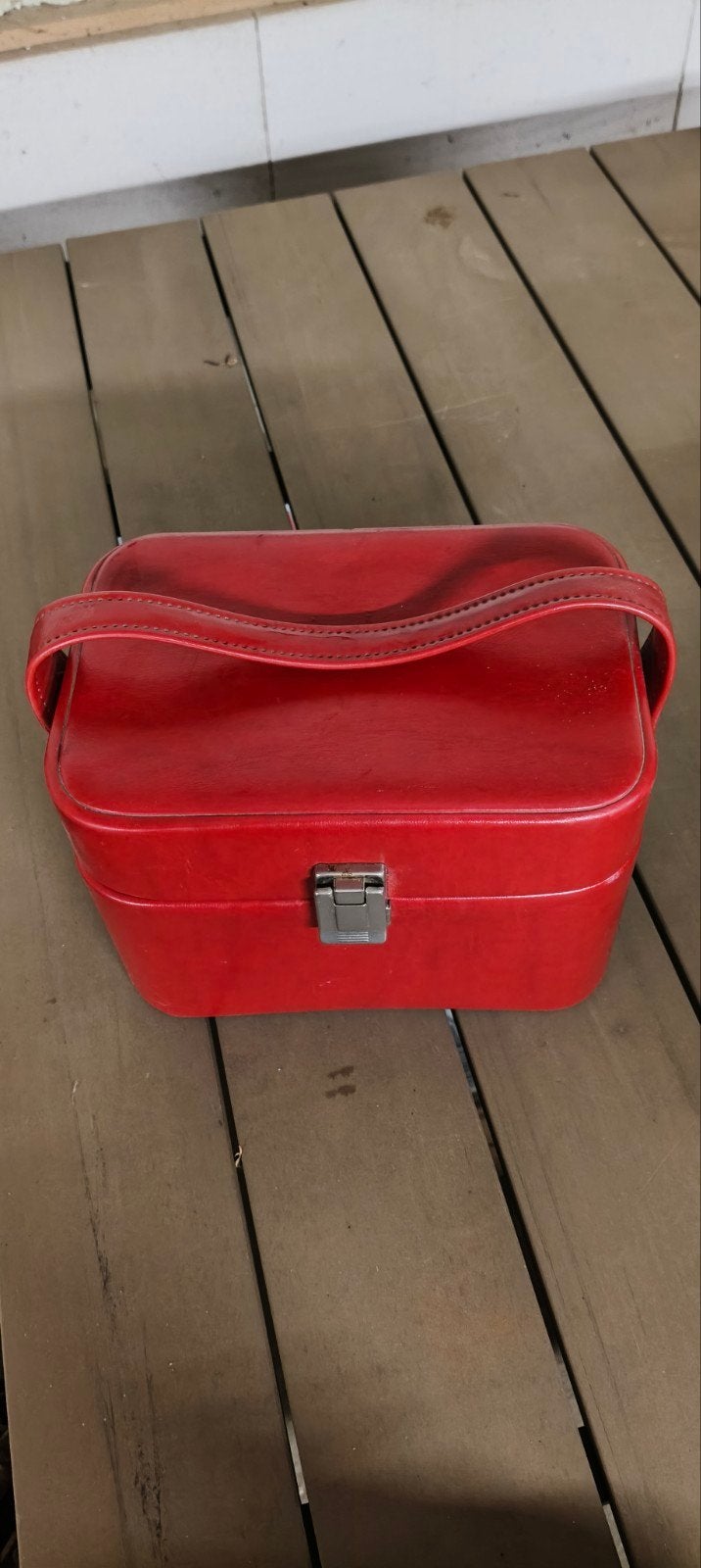 Vintage Rode Make-up Koffer, Gebruikt, Ophalen of Verzenden, Met spiegeltje(s), Hardcase