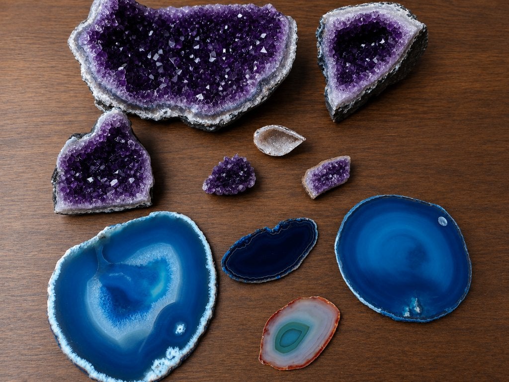Amethist geodes en agaatschijven – mineraal verzameling, Verzamelen, Ophalen of Verzenden, Mineraal
