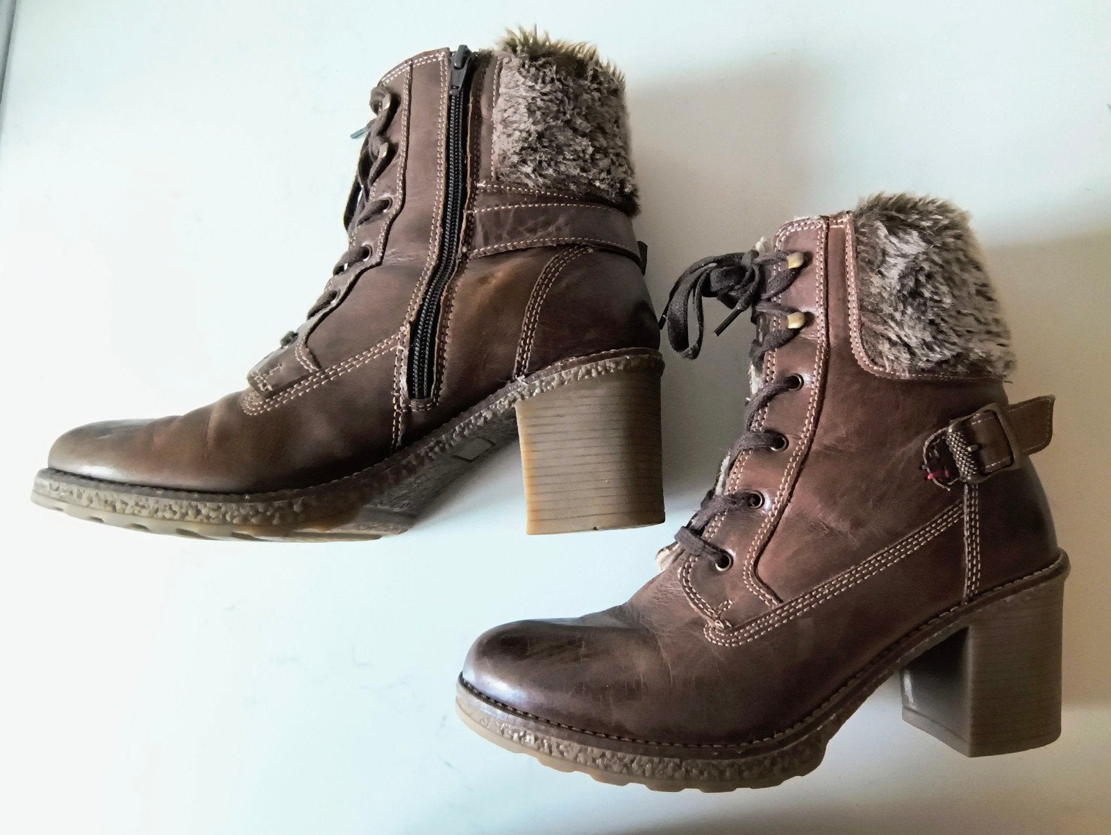 Hush Puppies bruine veterlaarzen met hak, maat 39, Bruin, Lage of Enkellaarzen, Ophalen of Verzenden, Gedragen