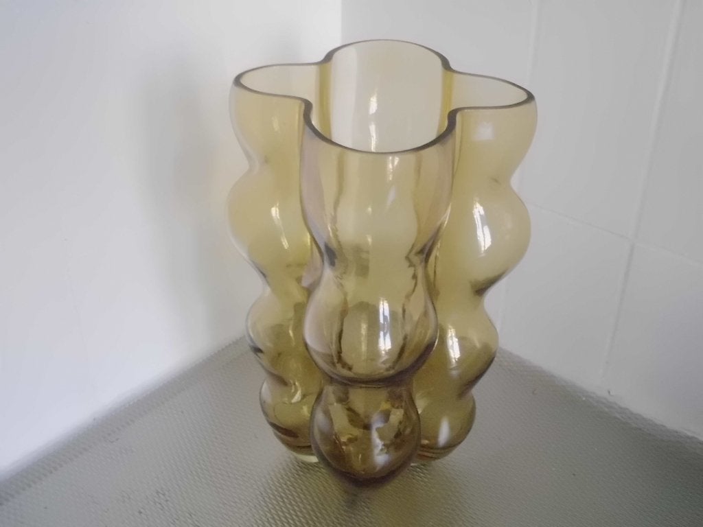 1 grote glazen bolletjes vaas koper chroom persglas, Ophalen, Gebruikt, Bruin, Met patroon/structuur