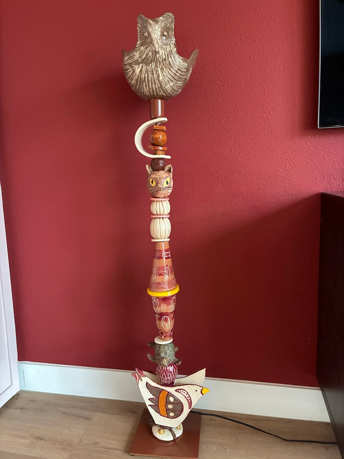 Unieke handgemaakte keramische staande schemerlamp, Ophalen, E27 (groot), Zo goed als nieuw, 100 tot 150 cm