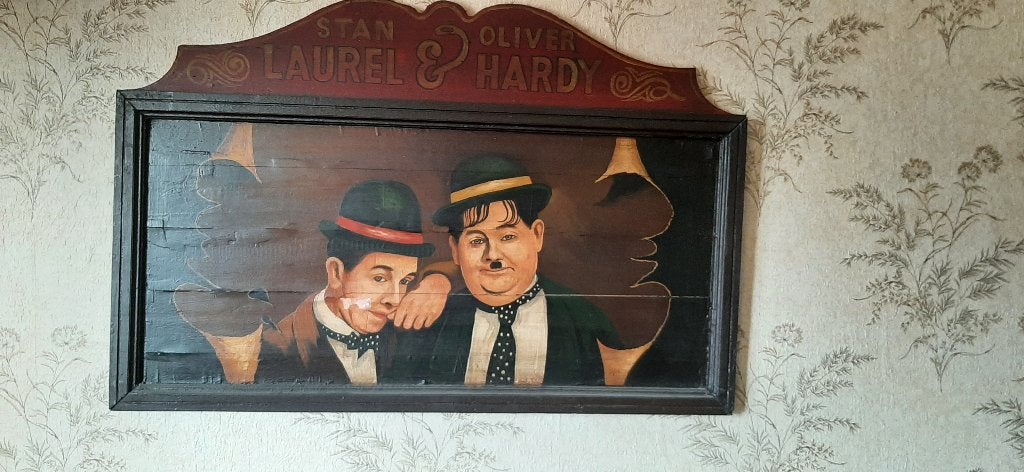 Groot houten wandbord van Laurel en Hardy, Ophalen, Gebruikt, Overige typen