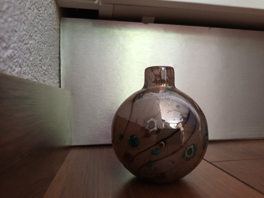 Glazen vaasje Des Pots diameter ong 8 cm hoogte ong 10 cm, Met patroon/structuur, 10 cm, Ophalen of Verzenden, Roze
