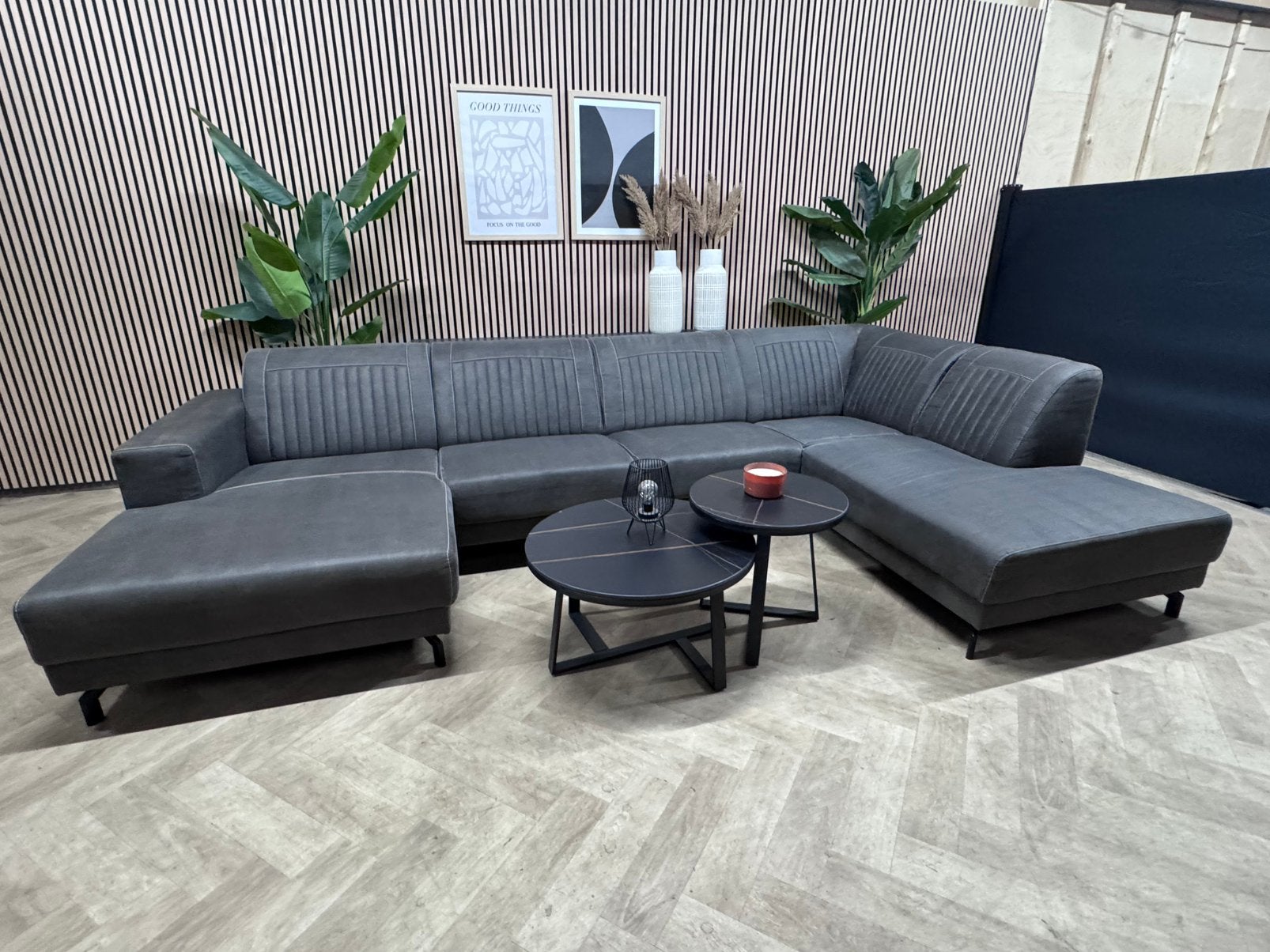 ZGAN Moderne Industriële U-Bank/Hoekbank - Antraciet - 343cm