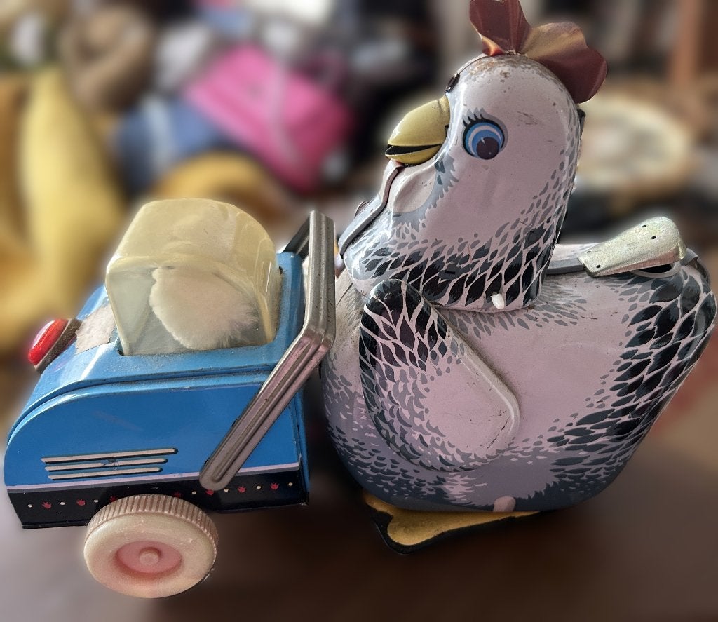 Vintage Blikken Kip met Kinderwagen ME-603 China, Jaren '60, Ophalen of Verzenden