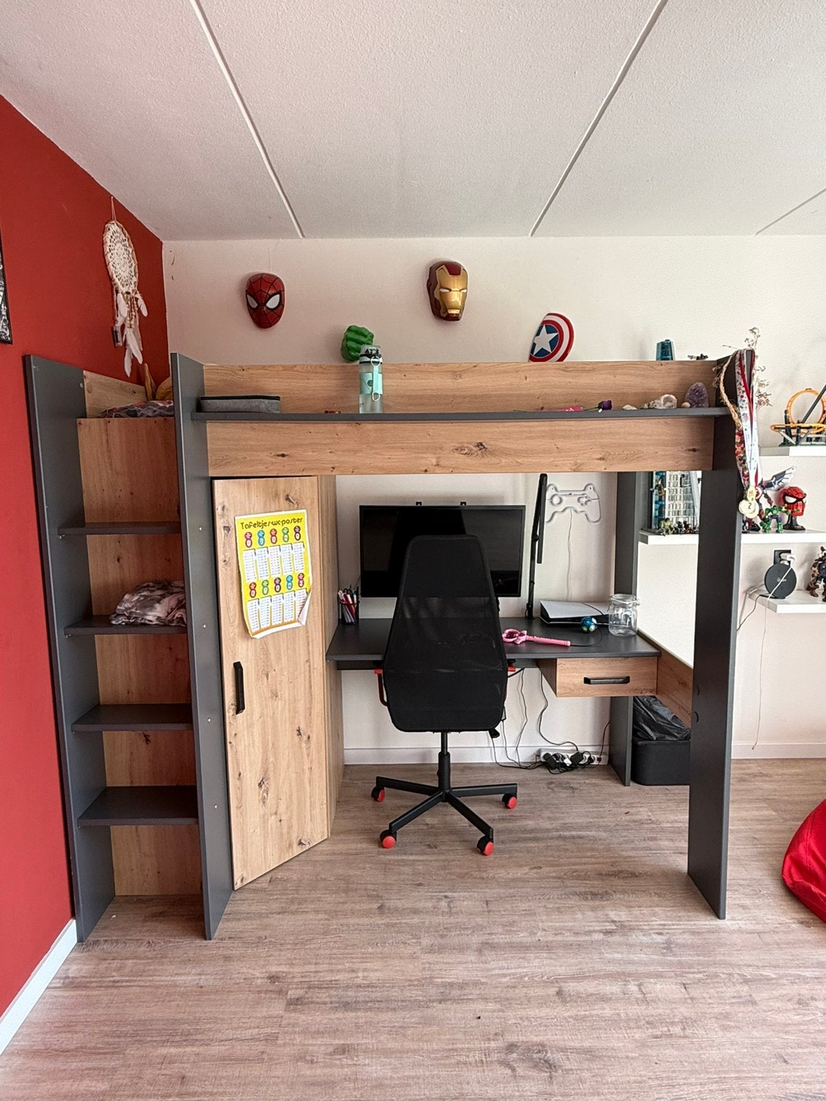 Hoogslaper met bureau en kast - 90 x 200 cm, Ophalen, Eenpersoons, Nieuw, 200 cm