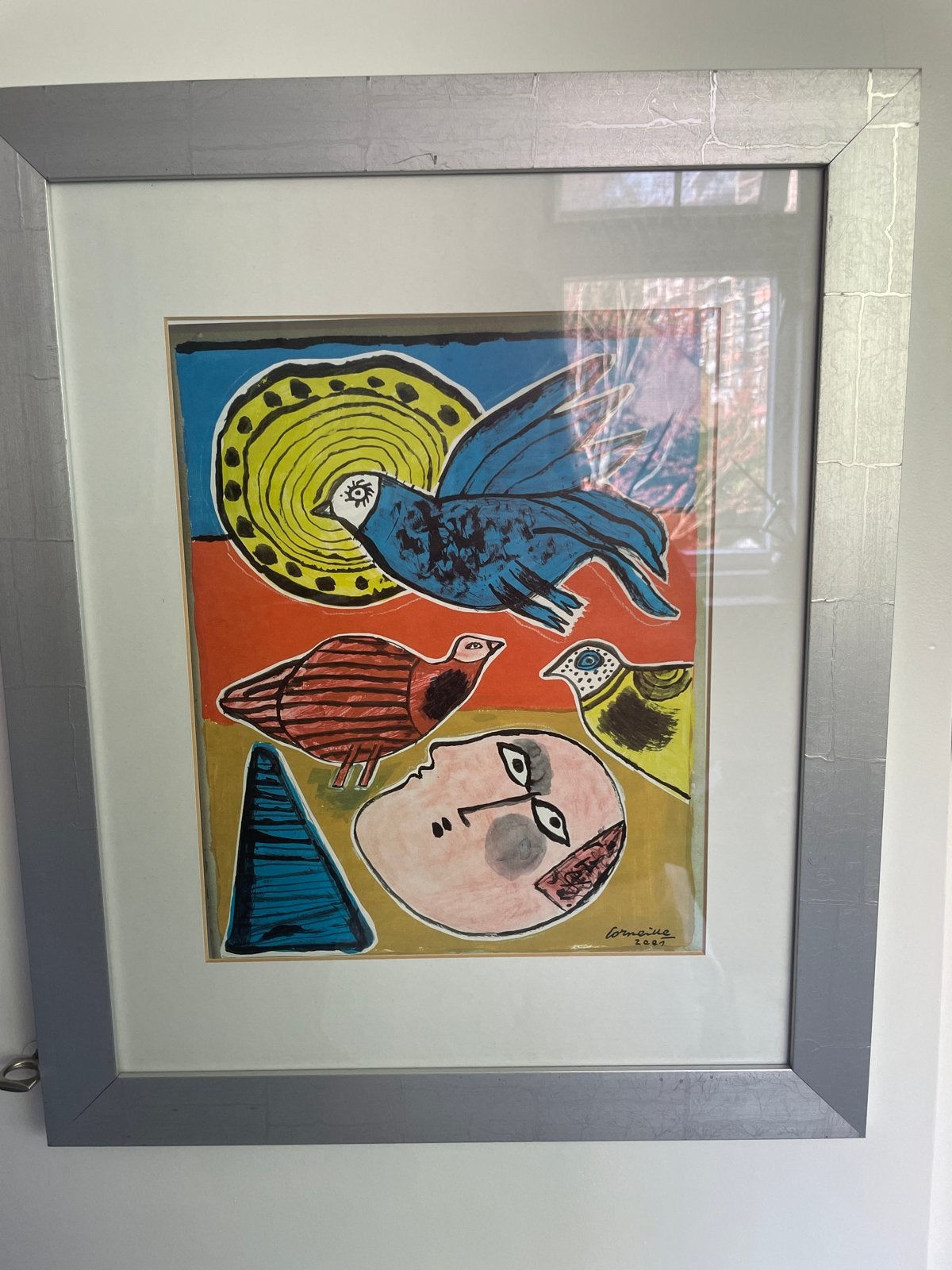 Kleurrijk kunstwerk gesigneerd Corneille 2007 reproductie, Overig onderwerp, Papier/karton, Achter glas, Ophalen of Verzenden