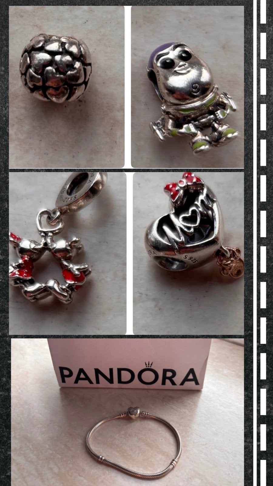 Pandora armband met bedels (o.a. Buzz Lightyear), Gebruikt, Pandora, Ophalen of Verzenden, 4 bedels of meer