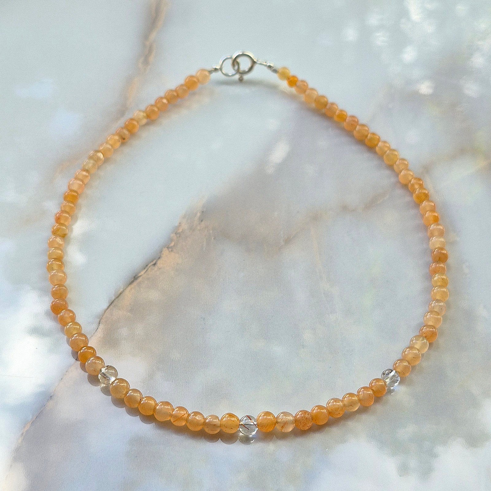 Zonnesteen met Bergkristal ketting S925, Verzenden, Nieuw, Zilver, Met edelsteen