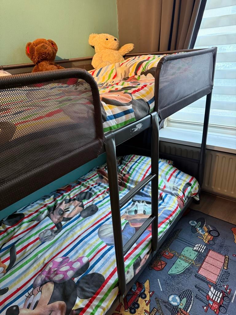 Stevig Stapelbed voor Kinderen - Grijs Metaal, Huis en Inrichting, Slaapkamer | Stapelbedden en Hoogslapers, Gebruikt, 90 cm, 160 tot 180 cm