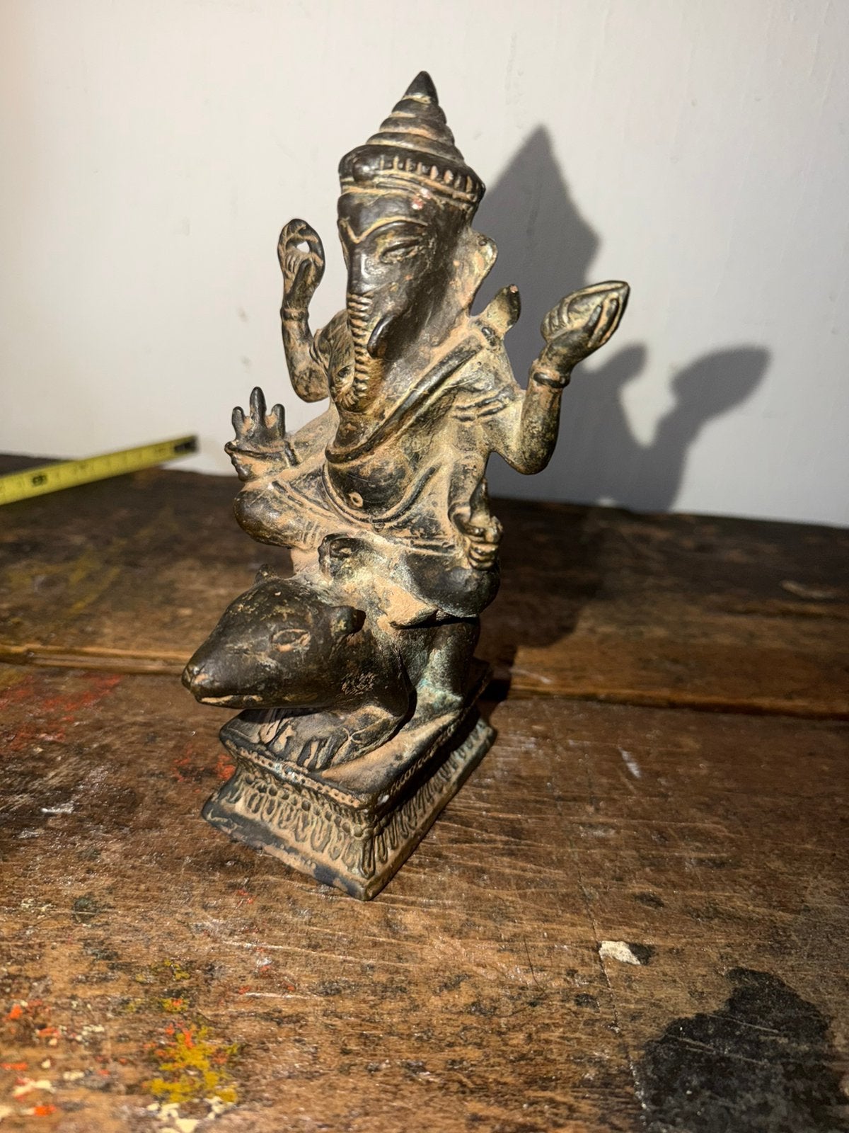 Antiek bronzen Ganesha beeld zittend op een rat hindoeïsme, Ophalen of Verzenden