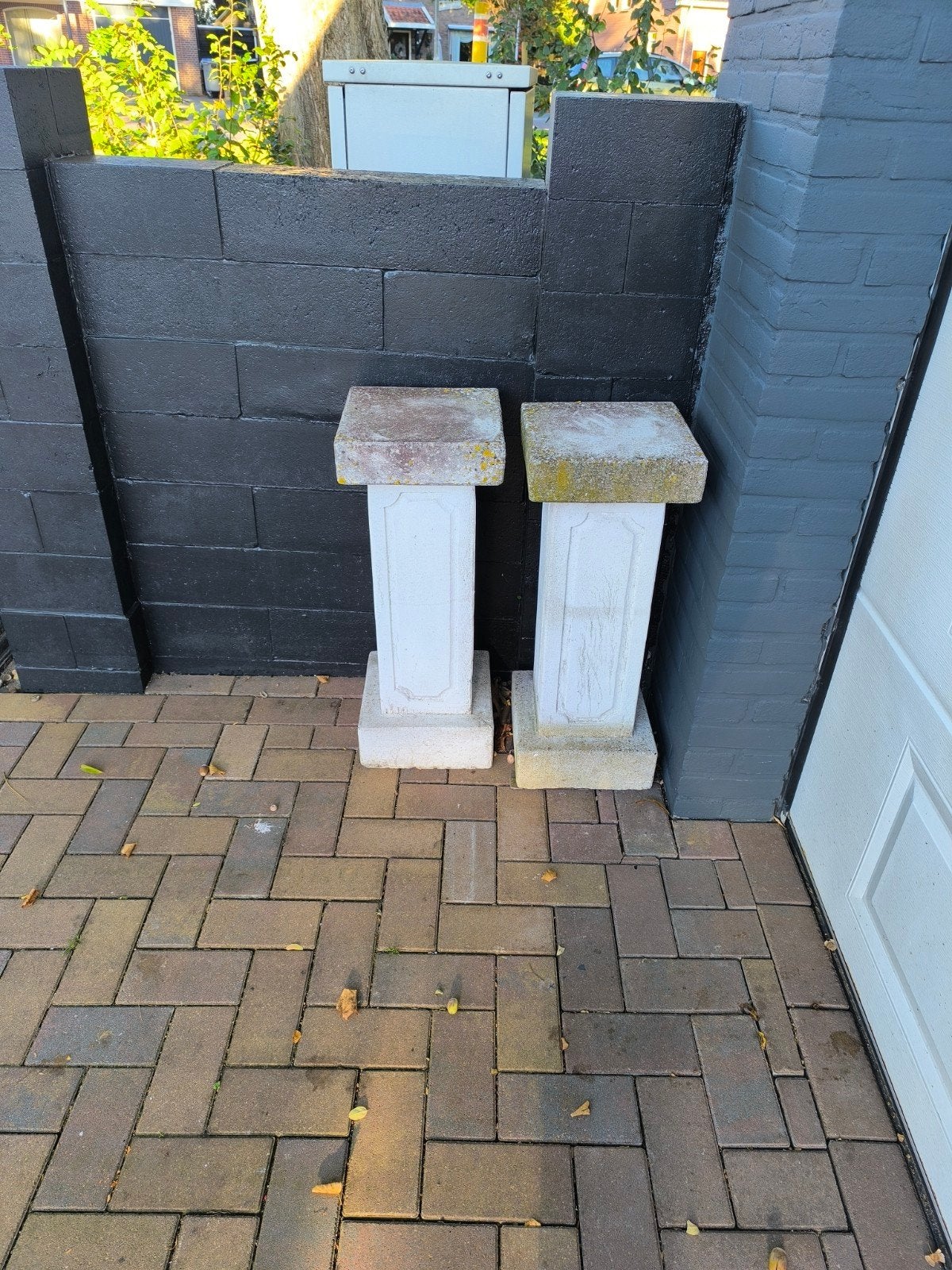 Twee betonnen sokkels met verweerde look, Tuin en Terras, Ophalen, Gebruikt, Beton, Overige typen