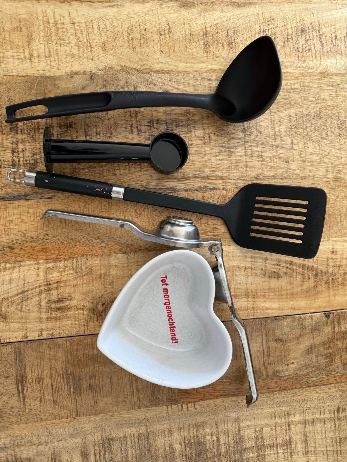 Keukenbenodigdheden set: spatel, lepel, citruspers, schaaltj, Kunststof, Ophalen of Verzenden, Zwart, Overige merken