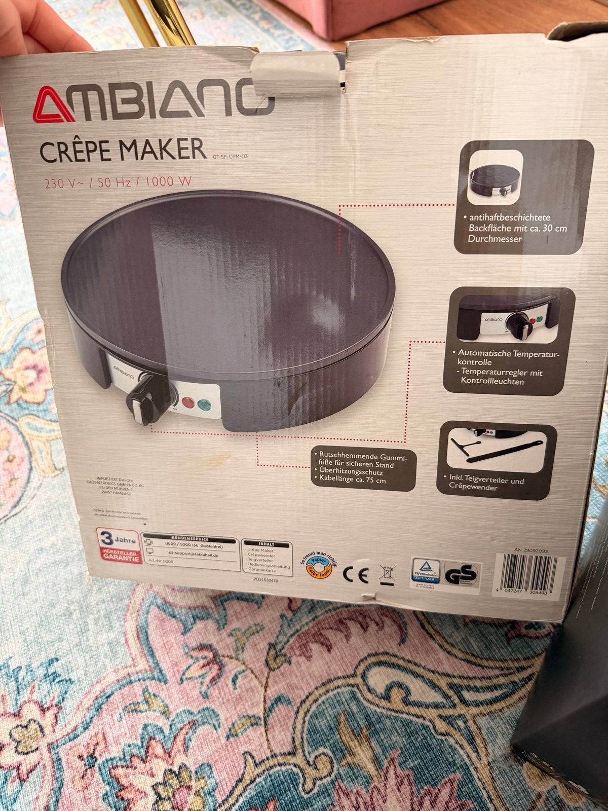 AMBIANO Crêpe Maker - 1000W, 30cm anti-aanbaklaag, Ophalen, Nieuw