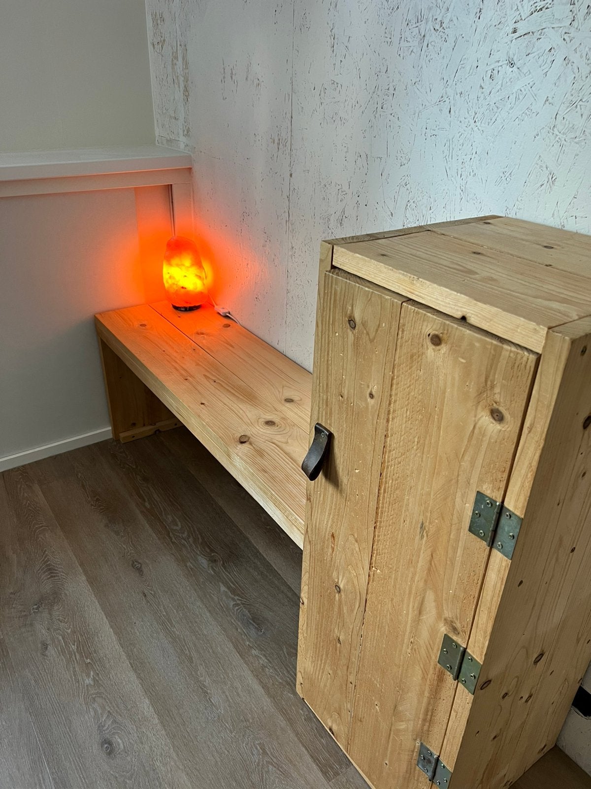 Handgemaakt steigerhouten speelbureau met kastje, Huis en Inrichting, Bureaus, Ophalen, Gebruikt